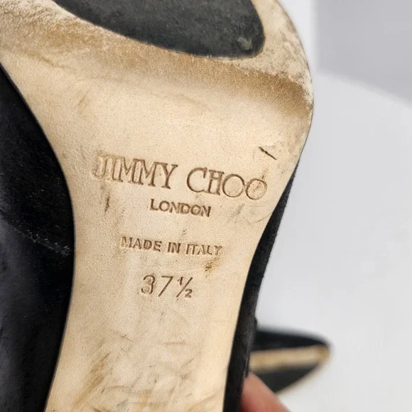 Jimmy Choo Women's Distressed Front Zip Black Leather Boots Size 37.5 (6.5-7) - Picture 14 of 14